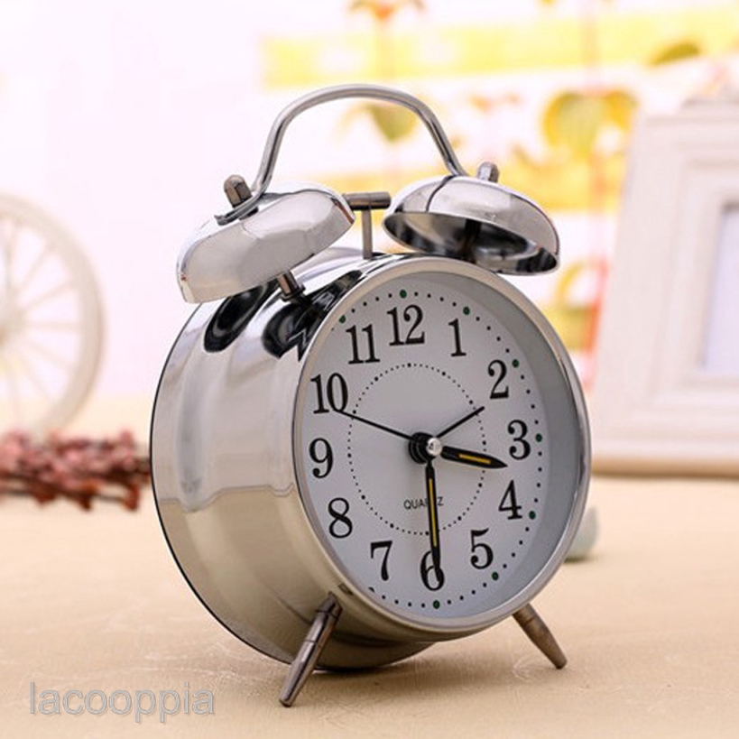 4\'\' Vintage Silent Alarm Clock Loud Twin Bell Quartz Analog Clock w