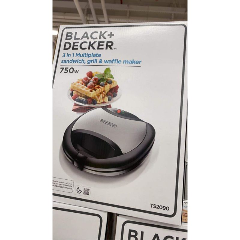 Black Decker 3 in 1 Multiplate Sanwich, Grill and Waffle Maker 750w
