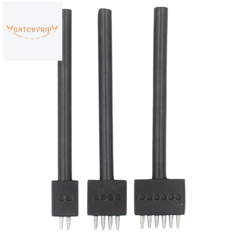 3 Pcs Leather Craft Black 2+4+6 Prong 4mm Spacing Sewing Stitching 1mm Round Hole Hollow Punch Cutter