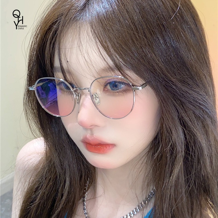 Korean Fashion Gradient Pink Blush Glasses Sweet Metal Thin Frame Women ...