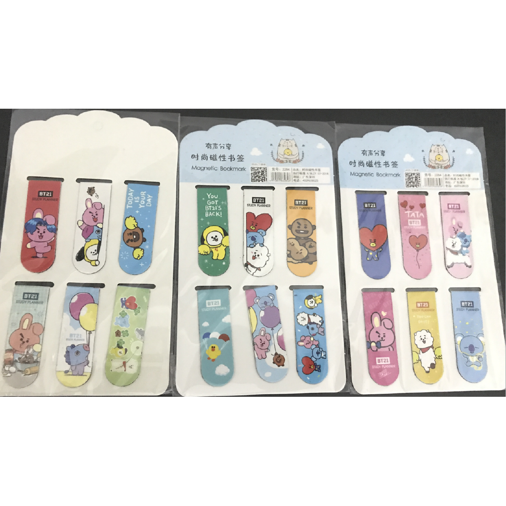 6Pcs/Set KPOP BTS BT21 Paper Magnet Magnetic Bookmarks Cute Magnet Page ...