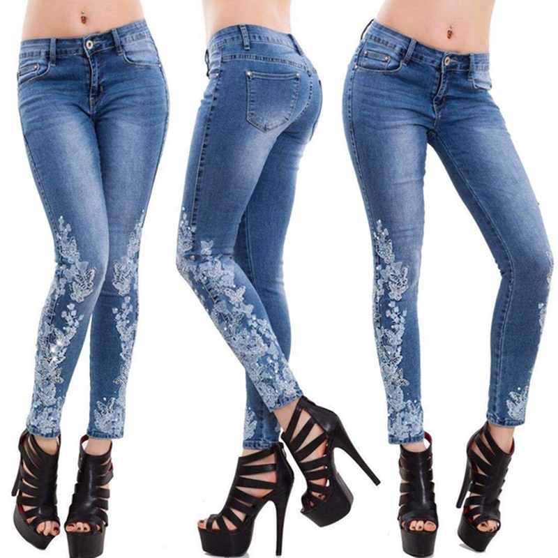 high waisted embroidered skinny jeans
