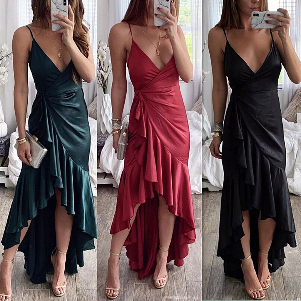 deep v backless pleated slip party dress