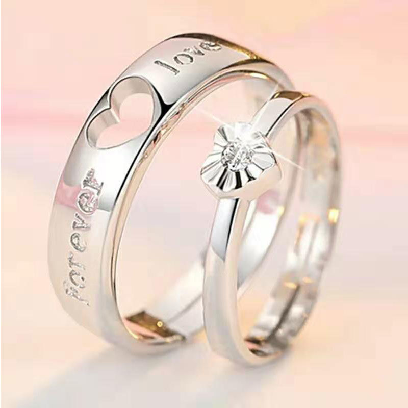 2 Ring Adjustable ring Couples Ring Heart to Heart Ring Diamond Ring ...