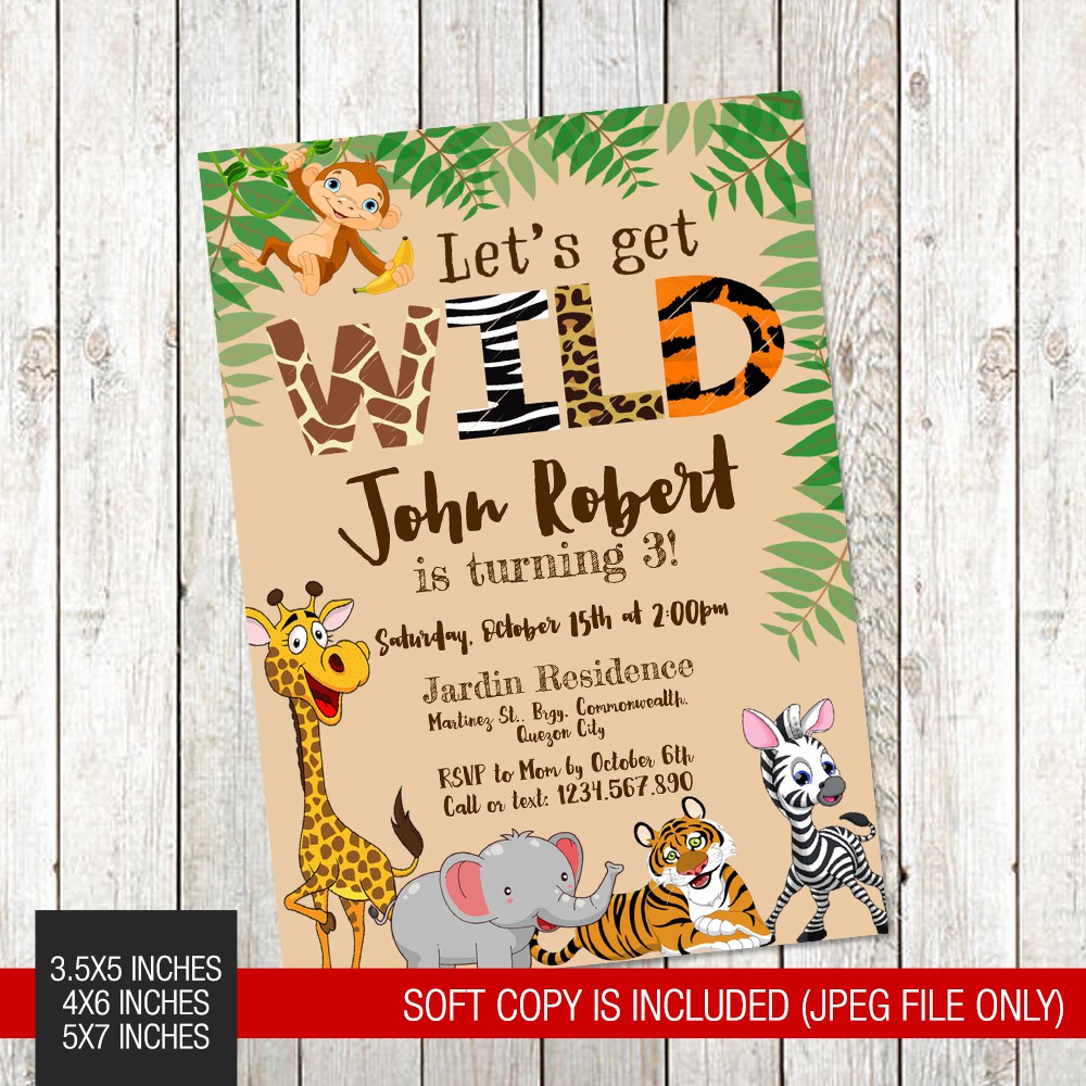 Wild Animals Safari Themed Printed Birthday Invitation Shopee Philippines