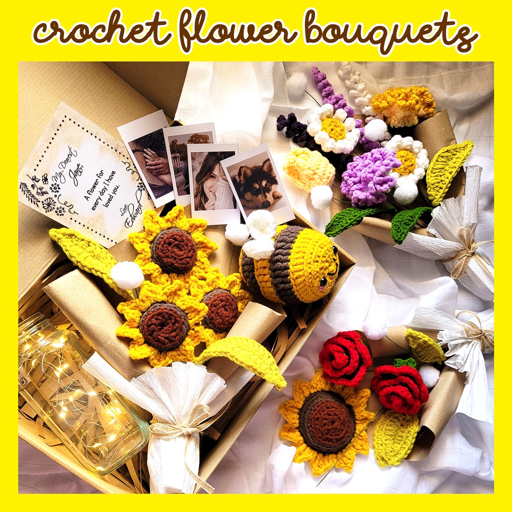 (Onhand) Crochet Flower Bouquets in a Box Handmade Knitted Amigurumi