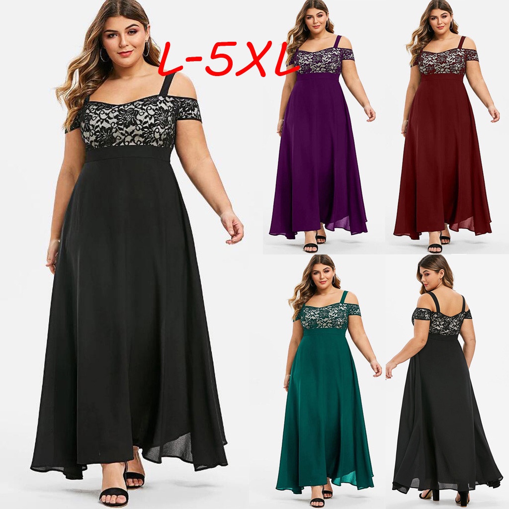 Recently new Women Plus Size Cold Shoulder Floral Lace Maxi Party Evening  Camis Long Dress L-5XL | Shopee Philippines