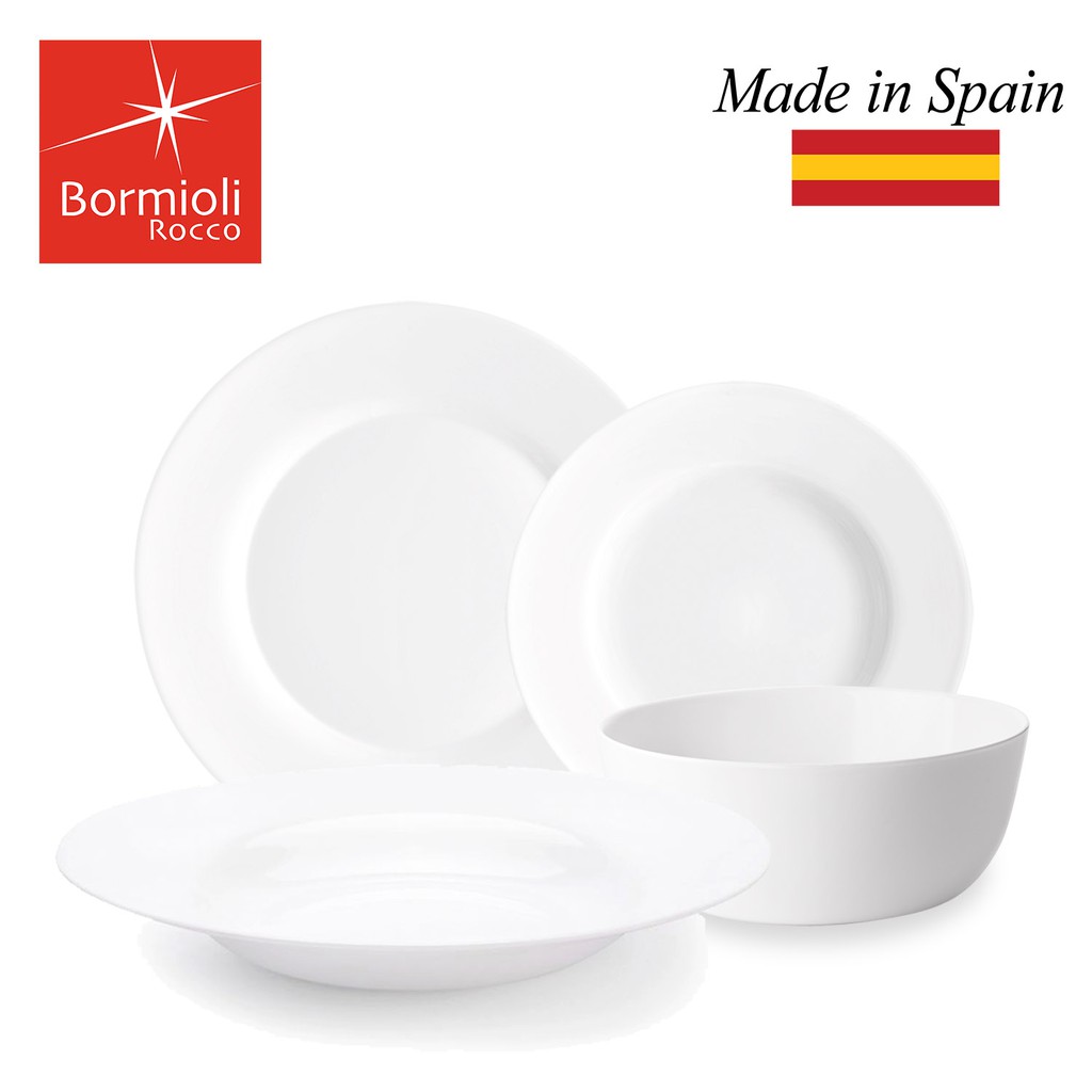 Bormioli Ebro 19 Pcs Dinner Set Toledo White Glass Tableware Dining Plates Opal 