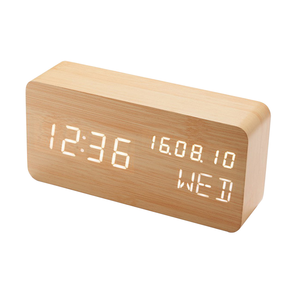 yidenguk Digital Alarm Clock Temperature Detect Ideal for Bedroom Kids Room Wooden Bedside Alarm Clock 4 Levels Adjustable Brightness Dimmer and Triple Alarms Big Digit Wood Effect LED Display 