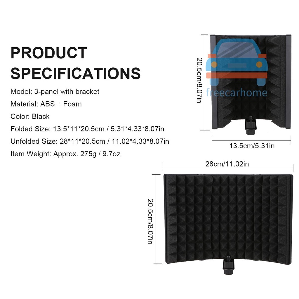 Lowest Price  Microphone Isolation Screen with High-Density Absorbing Sponge 3-Panel Foldable Windshield Mini Wind Screen Board Sound Insulation Cover for Recording Studio Sound Ab