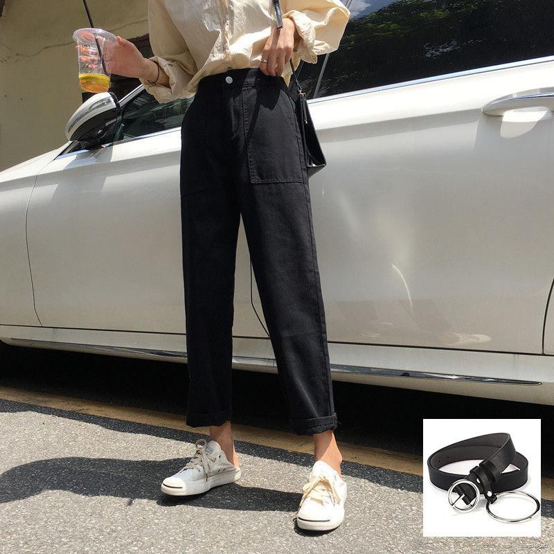 ∏✸Spring and autumn Korean style high waist loose jeans female black  student casual harem pants vers | Shopee Philippines