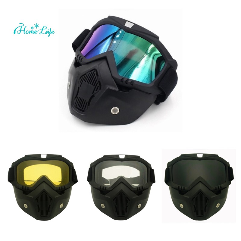 Racing Detachable Modular Motorcycle Helmet Protective Face Mask Shield Goggles