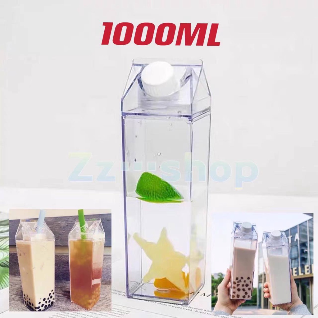 1000ML Water Clear Transparent Bottle Stylish Milk Carton Shaped Water