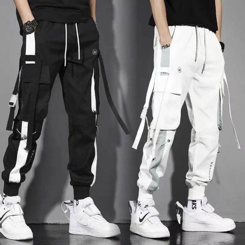 MOLLGE Men Trend Loose Legged White Functional Casual Pants Korean ...
