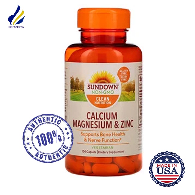 MADE IN USA Sundown Naturals, Calcium Magnesium & Zinc, 100 Caplets Immune Support Shopee