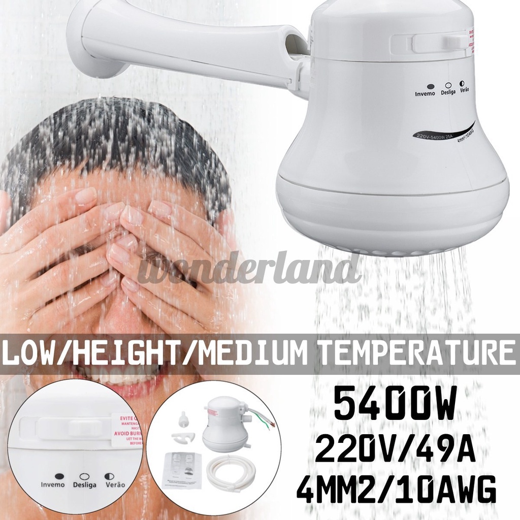 High Power Electric Shower Head 110V/220V Instant Water Heater 5.7ft Hose Bracket 5400W Temperature Controller Instant Hot Water Heater Bath Hose Shipping from CA 