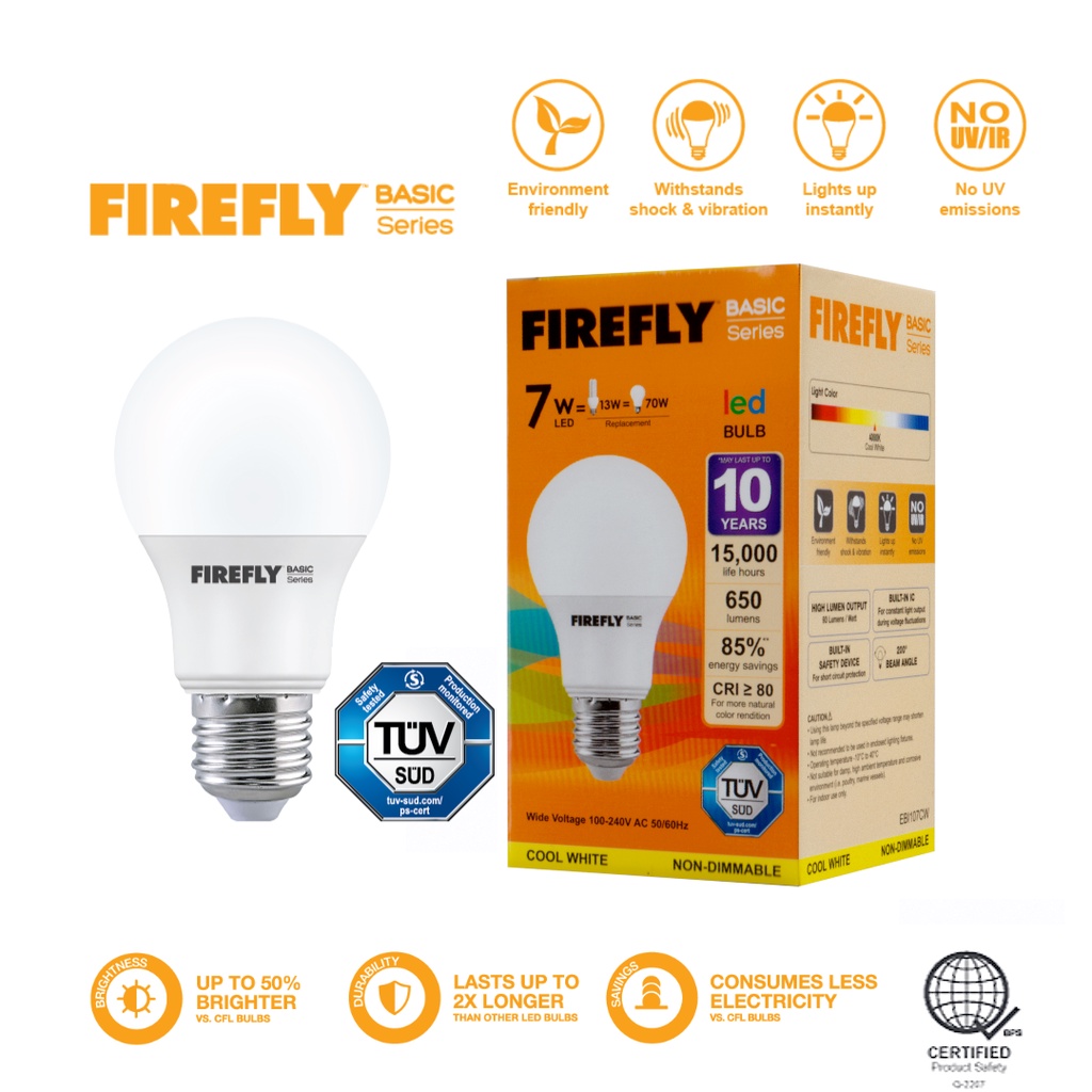 Cool White 7W Firefly Basic Series Light Emitting Diode LED Light Bulb ...