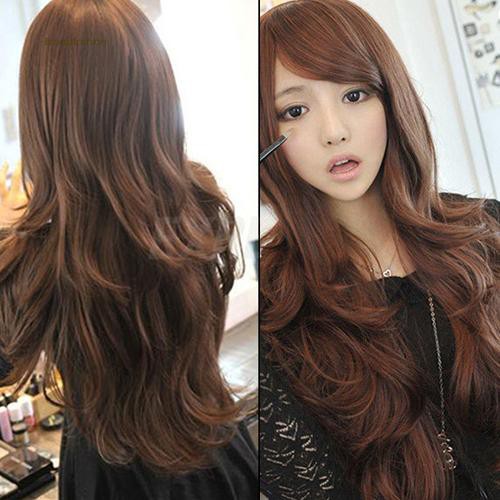 Bdf Wavy Curly Hair Full Wig With Angled Sideswept Bangs