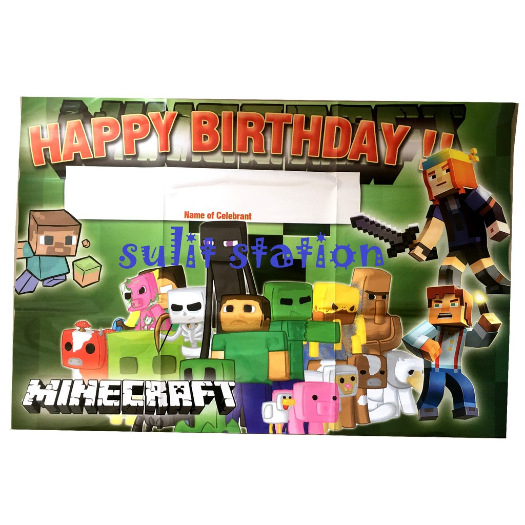 Minecraft Themed Happy Birthday Party Banner Tarpaulin Poster Decor Favors Needs Supply Decoration Shopee Philippines