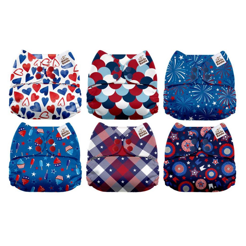 Little Joy Mama Koala One Size Baby Washable Reusable Pocket Cloth Diapers 6 Pack with 6 One Size Microfiber Inserts 