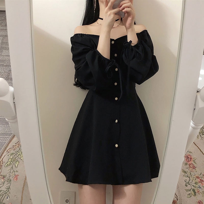 black dress long sleeve dress for women Casual dress plus size Korean