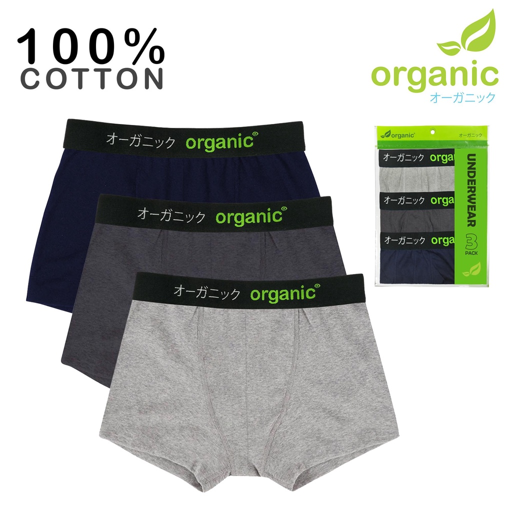 Organic Mens 100 Cotton Classic Boxer Brief Set of 3 Assorted Colors