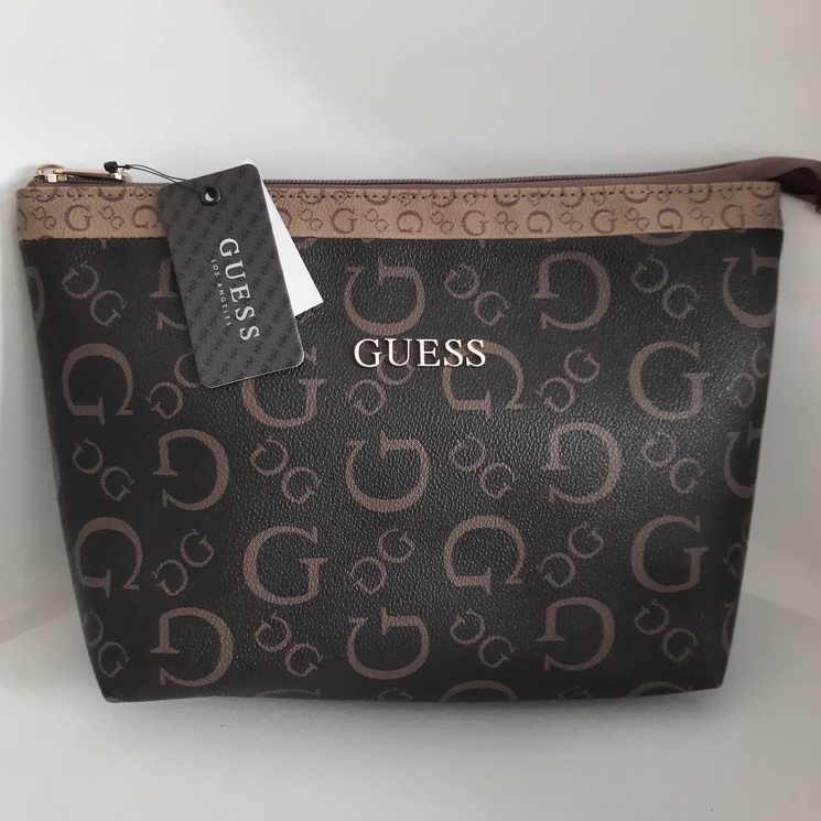 GUESS LOGO NATURAL MULTI COLOR COSMETIC BAG OAK PACK TRAVEL Shopee