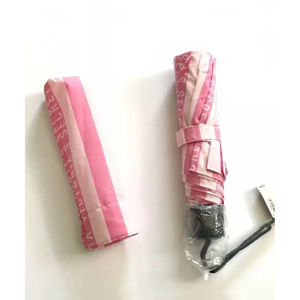 Victoria's Secret Umbrella Pink Stripe Compact Portable Travel 2019 VS NWT 
