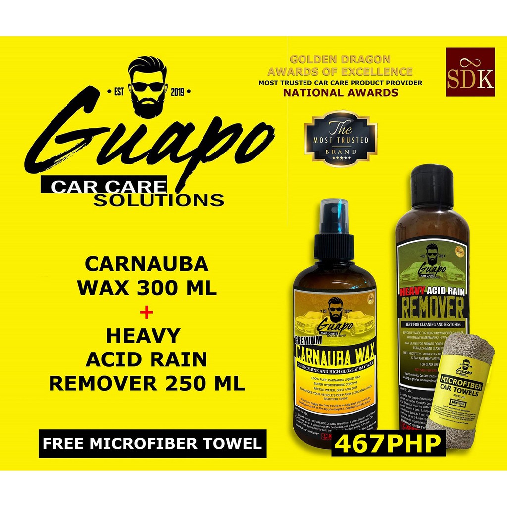 Guapo Car Care Solutions Carnauba Wax Plus Heavy Acid Rain Remover With Towel Assorted 9572