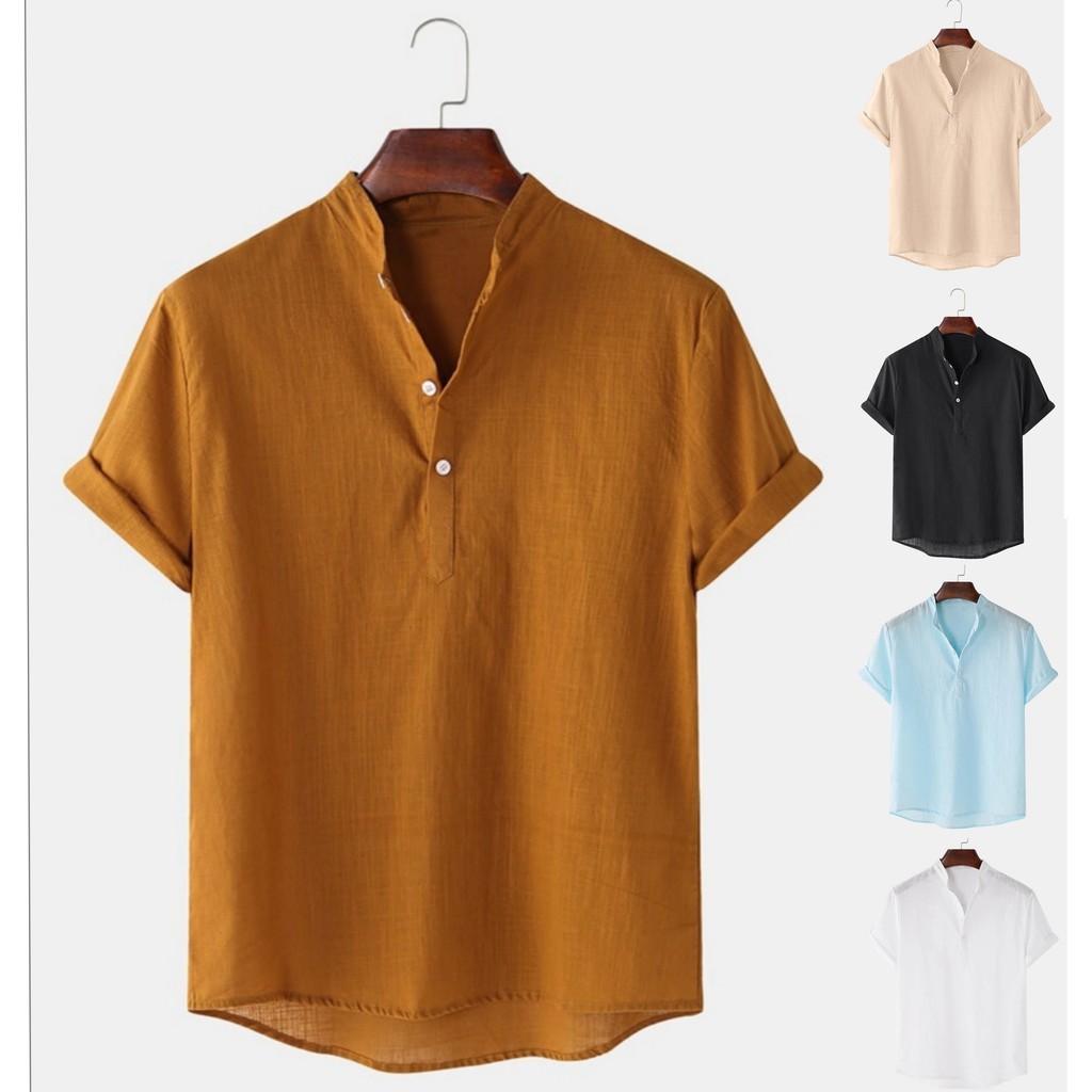 HUILISHI Premium Chinese Collar Casual Polo for Men Plain Cotton Short Sleeve 6 Colors Size S to XL #8