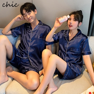 Couple Men Silk Sleepwear Satin Pajamas Set Nightwear Homewear Luxury #7