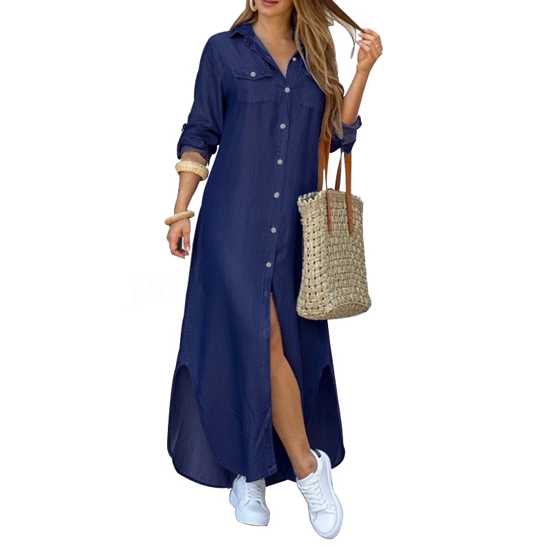 denim button down maxi dress