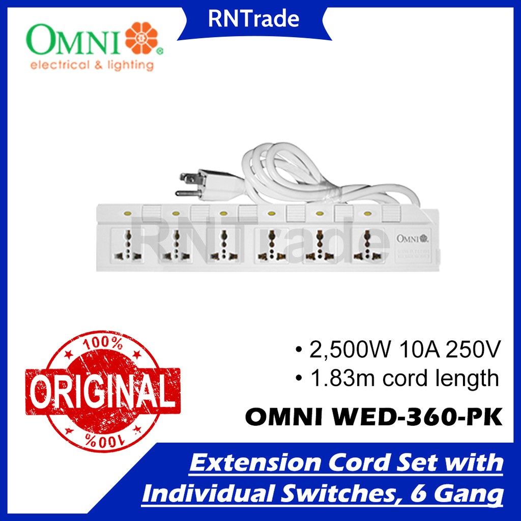 Omni Extension 6 Gang With Outlet Wed 360 Pk 2 500w 10a 250v Shopee Philippines