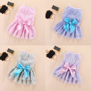 ✘♀Puppy vertical striped butterfly skirt summer Pet dog skirt princess dog wedding dress cat skirt S