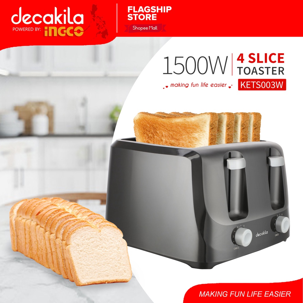 Decakila by INGCO KETS003W 4Slice Electric Bread Toaster 1500W 6Setting Browning Control _NP