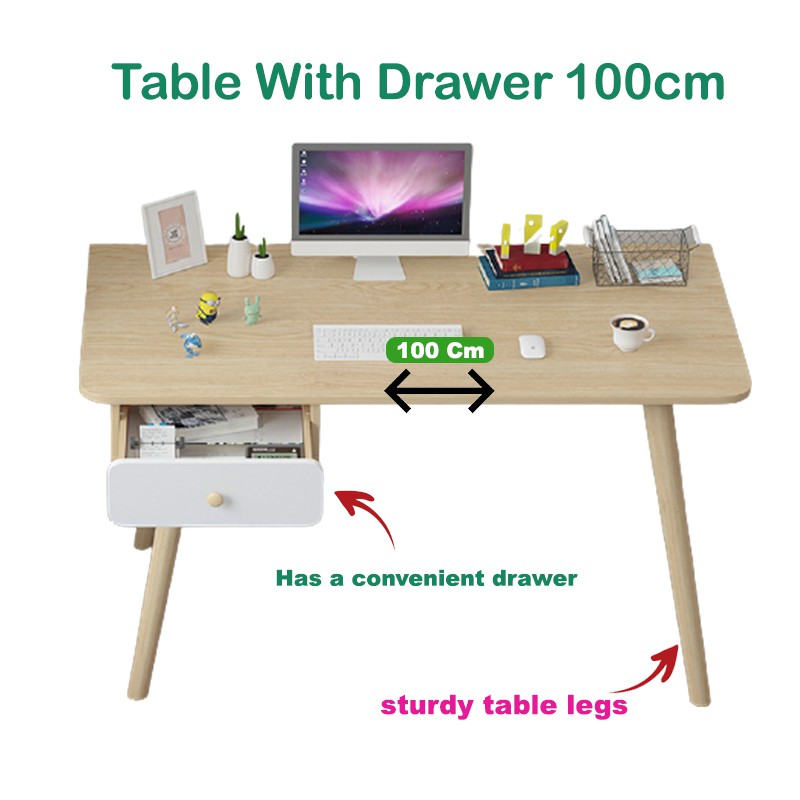 Study Desk Office Furniture, White Desk 100cm Wide With Drawers And
