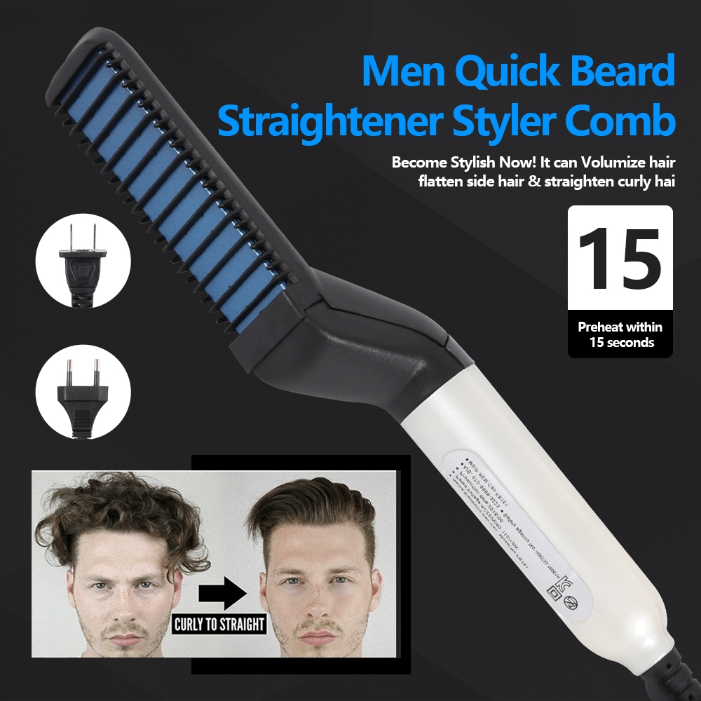 Men Quick Beard Straightener Styler Comb Hair Curling Curler Show