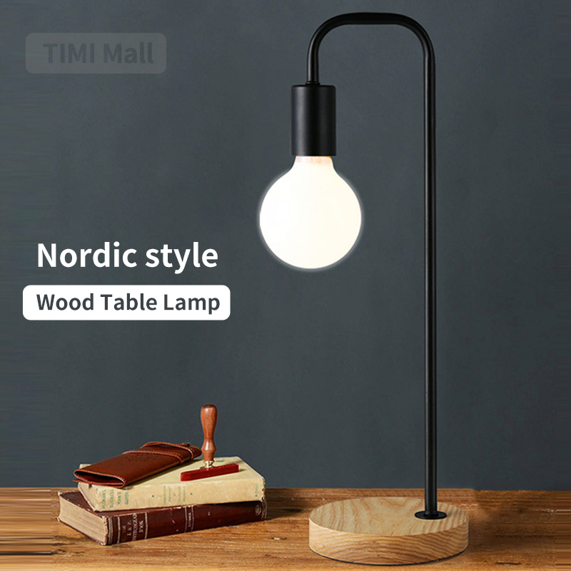 wood and metal table lamp