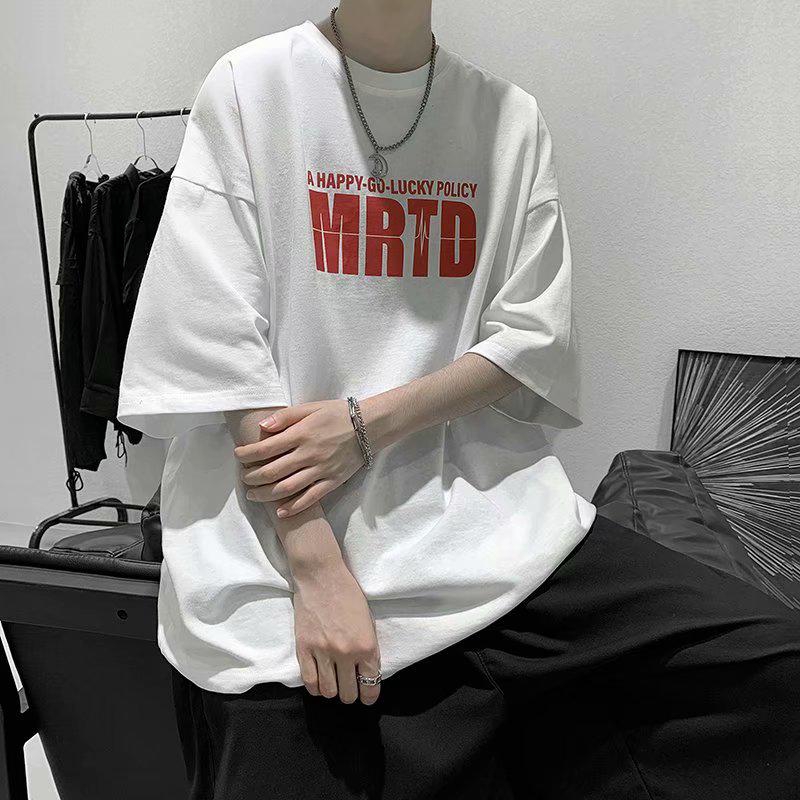 Cod】Letter Print Korean Tshirt Men's fashion round neck short sleeve white T-shirt for men womem mens tops couple t shirts | Shopee