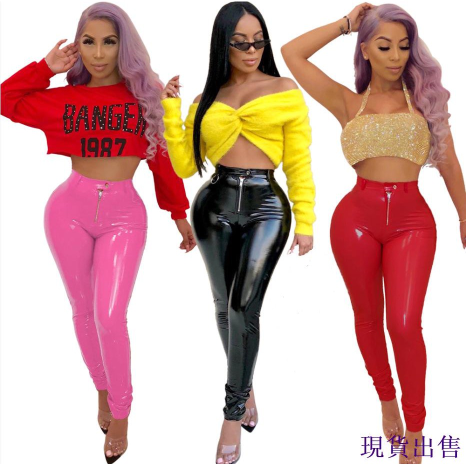 pink leather pants womens