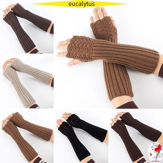 EUTUS Men Women Fingerless  Mittens Soft Thick Warm Long Knitted Gloves Elastic Winter Candy Color Fashion Arm Warmers/Multicolor