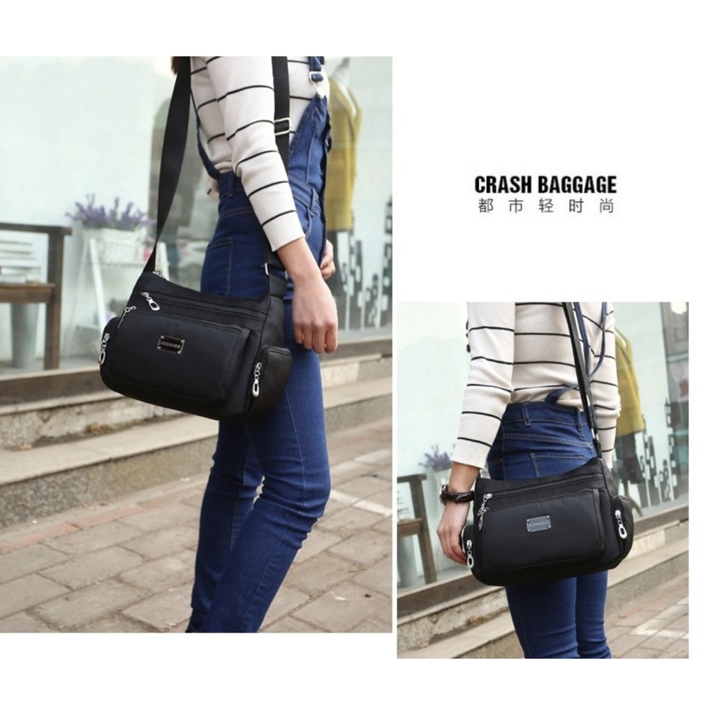 Korean Fashion Nylon Waterproof Shoulder Sling Bag Multi-zip Bags For Women S456 - Image 2
