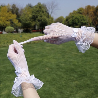 Women Black White Summer Uv-proof Driving Gloves Mesh Fishnet Gloves Lace Full Finger Girls Lace Fashion Gloves Hand Gloves