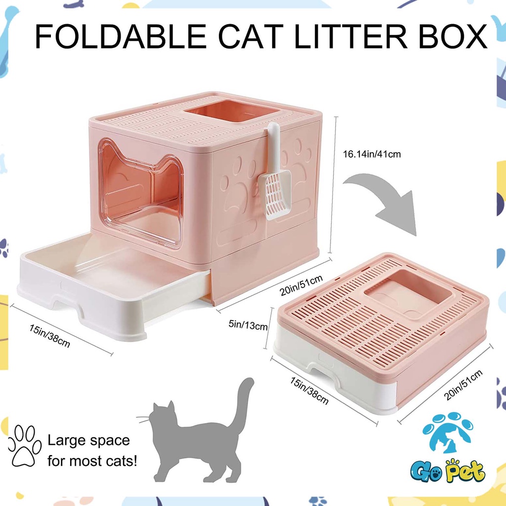 Foldable Cat Litter Box Large Size Semi -Closure Cat Bed With Drawer Oversize Top Entry Splash-proof