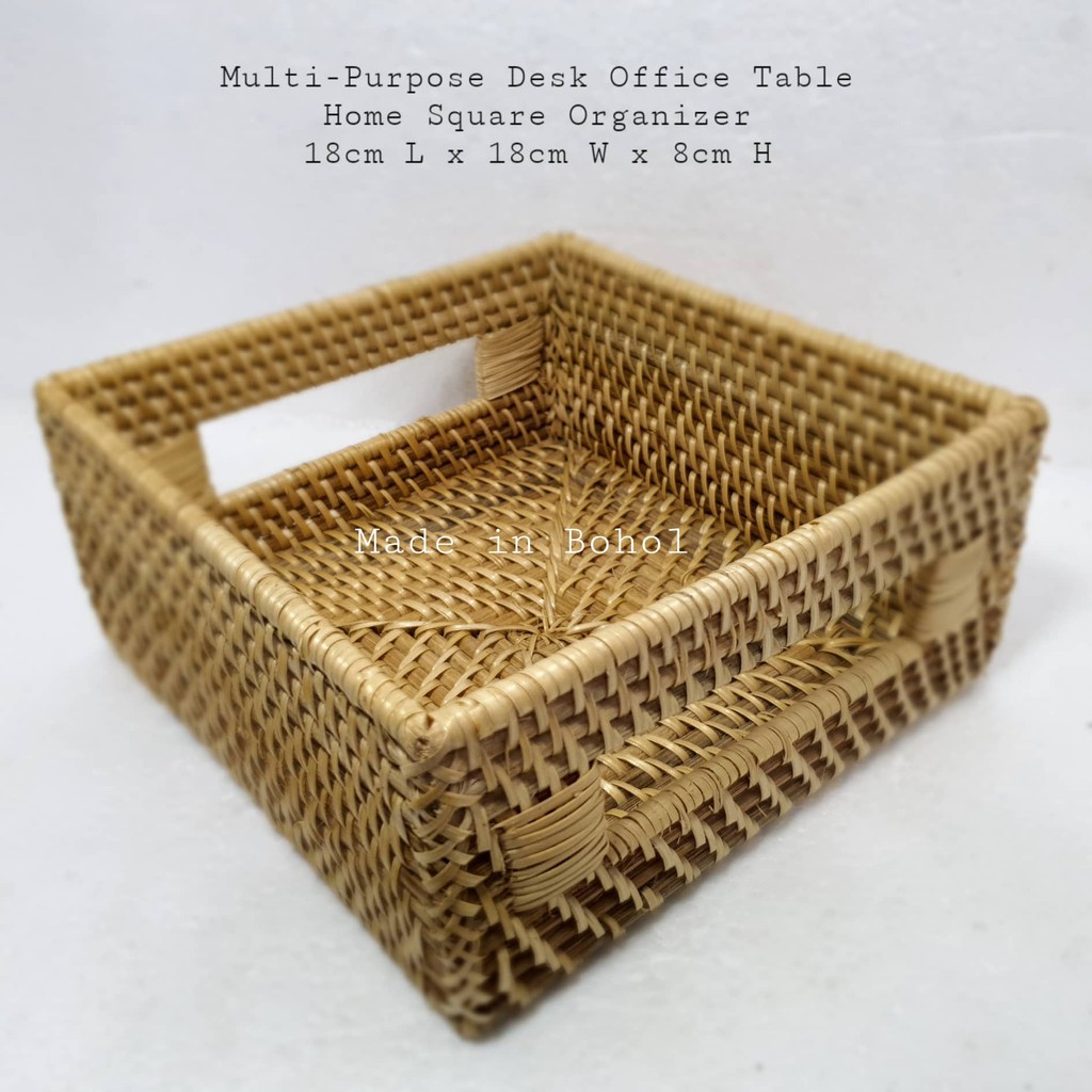 Square Desk Organizer Multipurpose Tray With Holder Rattan Woven