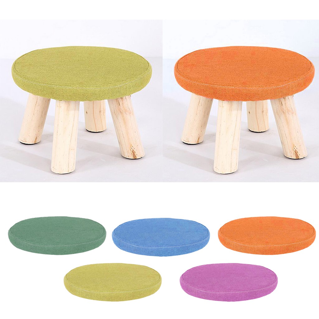 Cotton Linen Round Chair Covers Footstool Ottoman Pouffe Sleeve Stool