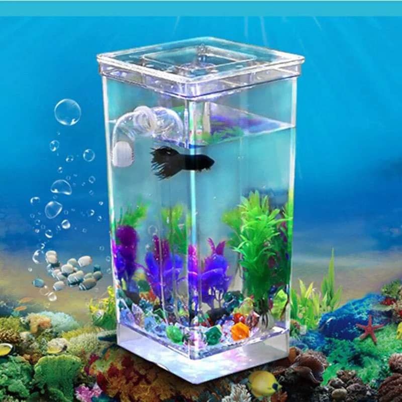 Mini Simple Fish Tank Selfcleaning Small Desktop Fish Tank Acrylic Transparent Aquarium