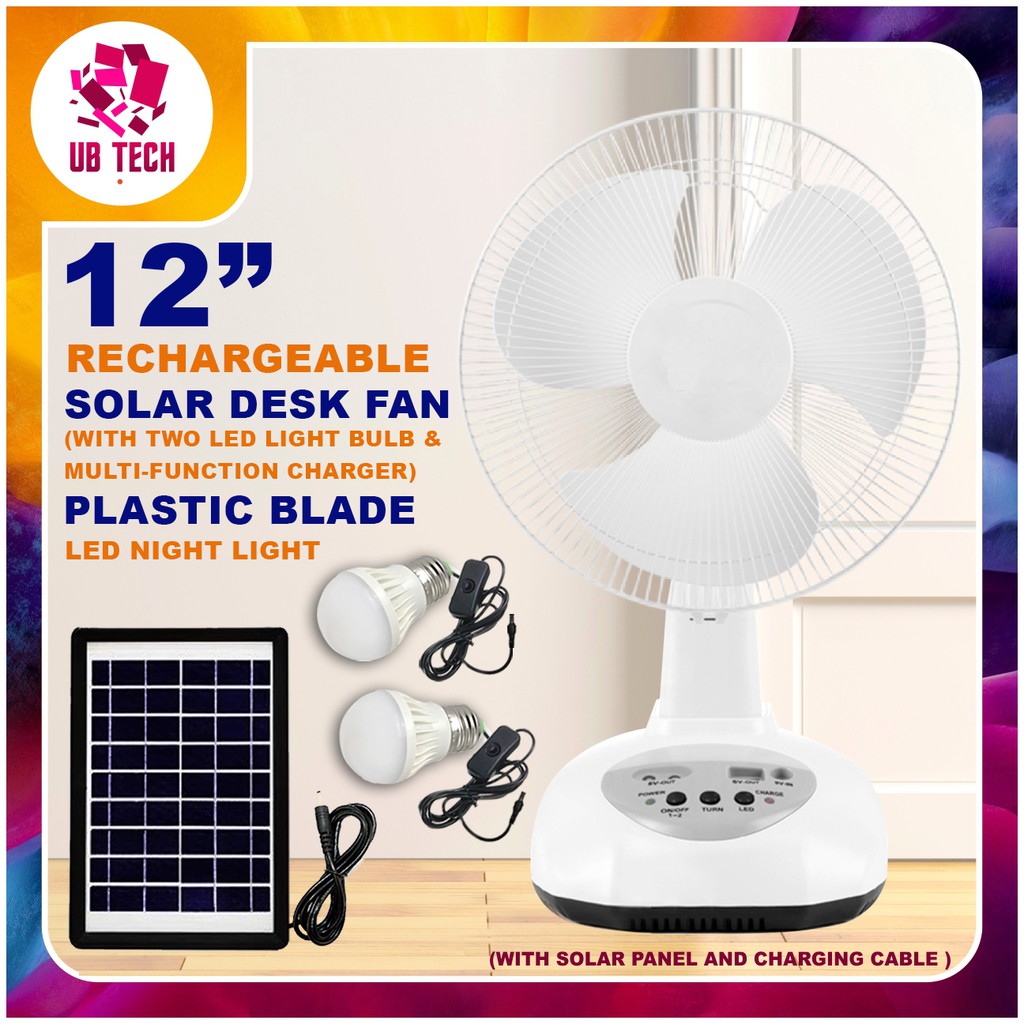 KUKU 12” / 14” / 16" RECHARGEABLE SOLAR LED DESK FAN (WITH MULTI
