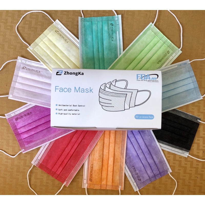 Zhongka Colored 3ply Disposable Face Mask 50pcs/box (FDA APPROVED