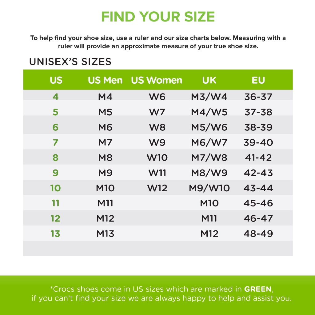 crocs size chart in cm